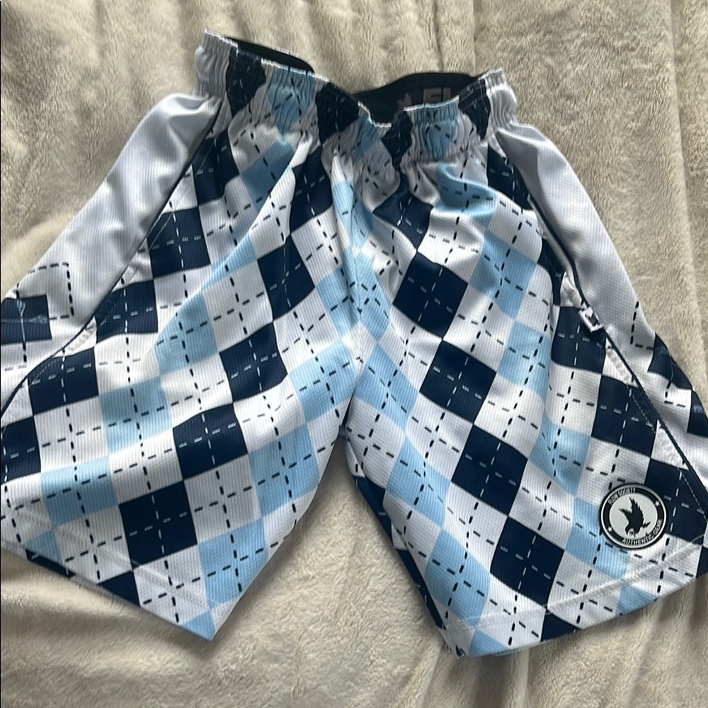 Blue and White Checkered Lacrosse Shorts